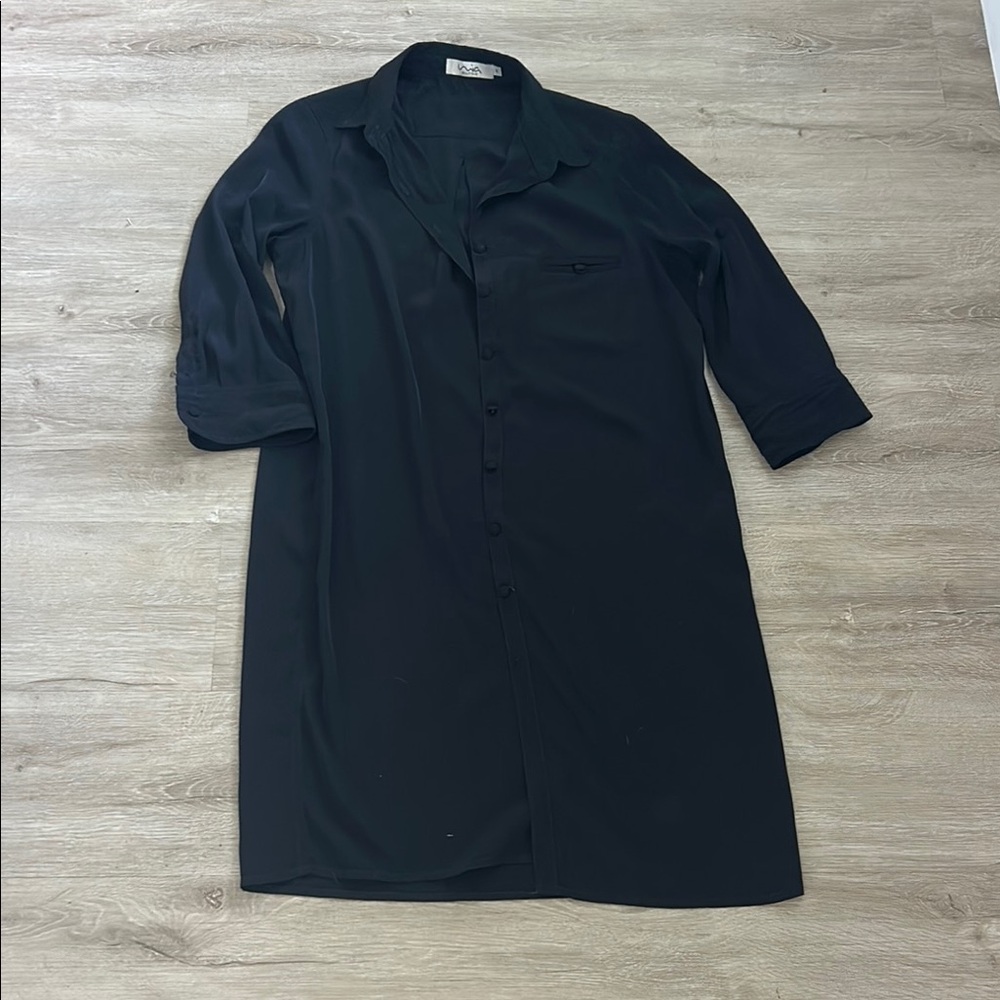 Black Casual Button Down Dress with Collar